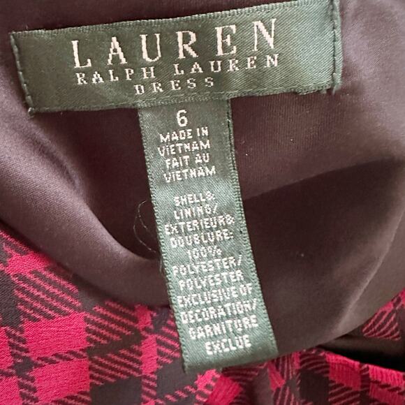 Lauren Ralph Lauren Red Black Plaid Sleeveless Surplice Belted Dress - Size 6 - Picture 6 of 10
